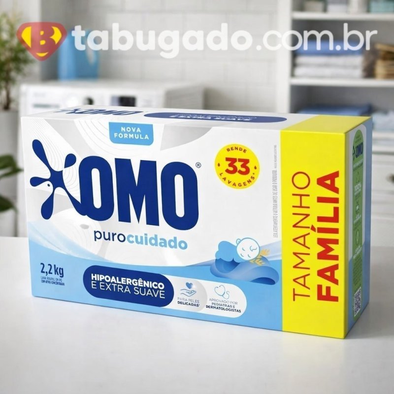 Lava-Roupas em Pó Omo Puro Cuidado Caixa 2,2kg Tamanho Família