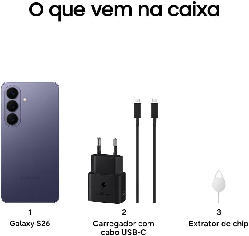 Celular Samsung Galaxy S26 5G, 256GB, 12GB RAM, Câmera Tripla