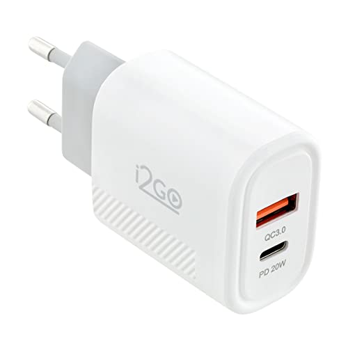 Carregador de Parede Ultra Rápido com 1 Saída USB-C Power Delivery 20W + 1 Saída USB-A 18W I2GO - i2GO PRO, Branco