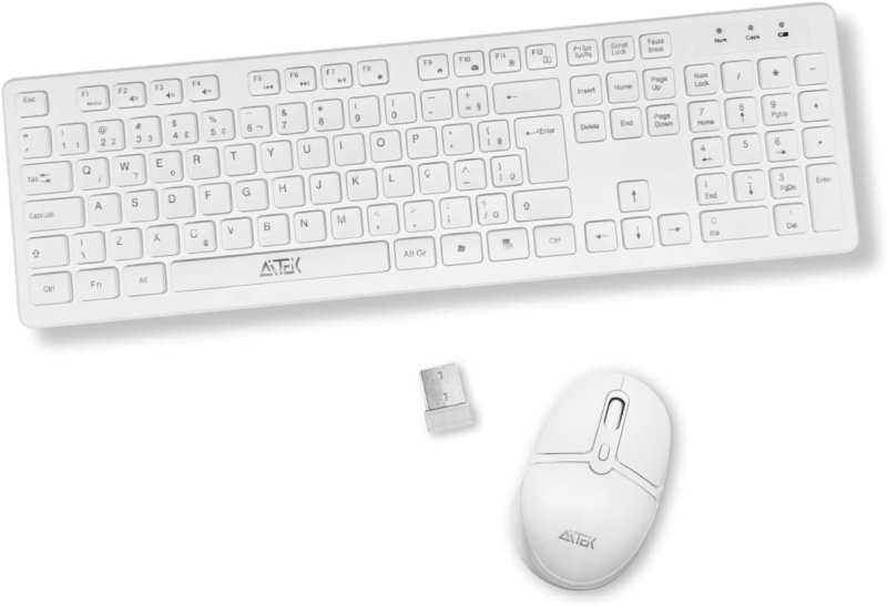 Kit Teclado e Mouse Sem Fio Branco 1.600 DPI com Dongle USB Wireless