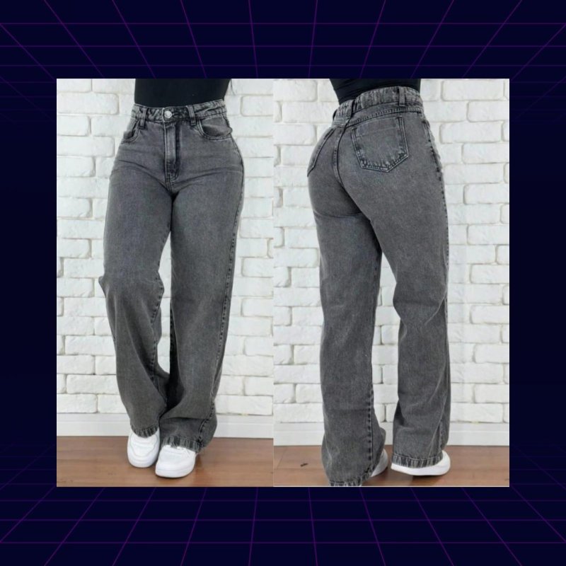 Calça Jeans Wide Leg Cintura Alta (Tam. 34 ao 46, 4 Cores)