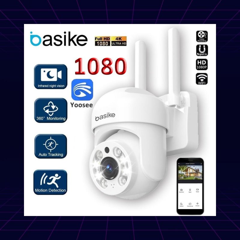 BASIKE 2026 Câmera De Segurança A Prova D'água IP66 360° Visão Noturna Infravermelho YOOSEE 1080P