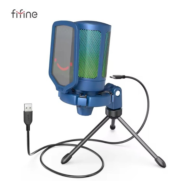 Microfone Fifine AmpliGame A6V Com Luz Rgb Com Pop Filter