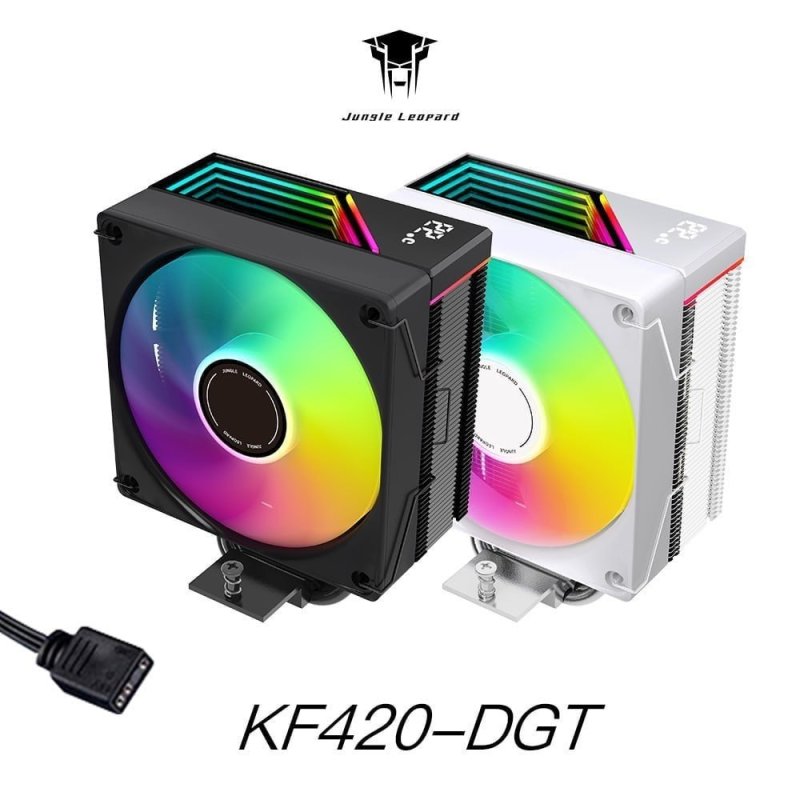 Air cooler Jungle Leopard KF420 Digital ARGB Preto/Branco com 4 Heat Pipes, Display Digital de Temperatura 120mm