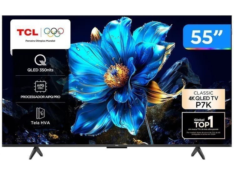 Smart TV 55" TCL 4K UHD QLED 55P7K Google TV AiPQ Google Assistente 3 HDMI 1 USB