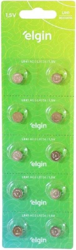 Bateria Alcalina com 10 unidades de 1, 5v tipo LR41, LR736, AG3 Elgin