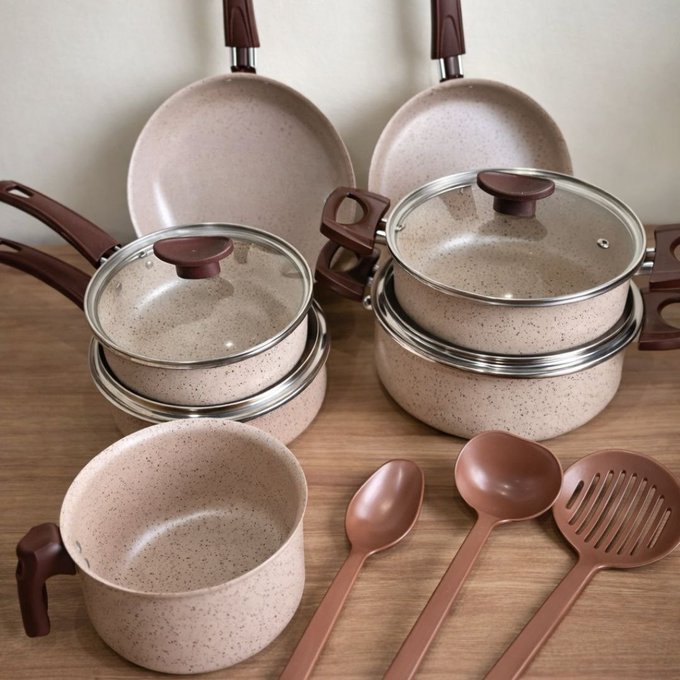 Conjunto De Panelas 10 Peças Antiaderente Com Tampa De Vidro Bianco Essenza Di Chef