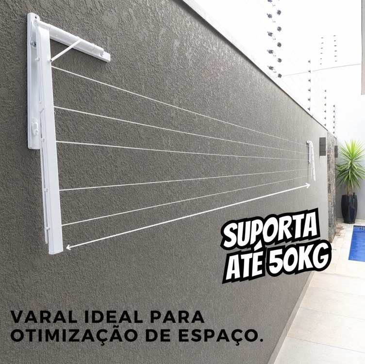 Varal Muro/parede Zincado Mão Francesa 5 Cordas Até 5 M B + Frete Grátis