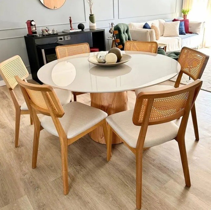 Mesa Jantar Cone Laqueado Tampo Redondo Laca Com Vidro 120cm