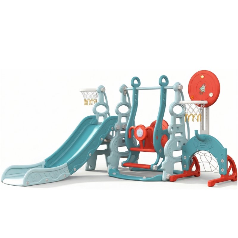 Playground Infantil Brinquedo Multifunções 6x1 Escorregador com Balanço Cesta de Basquete e Gol
