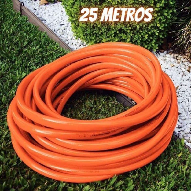 Mangueira Super Flex Tramontina Com Engates Rosqueados E Esguicho Em Pvc Laranja 25 M
