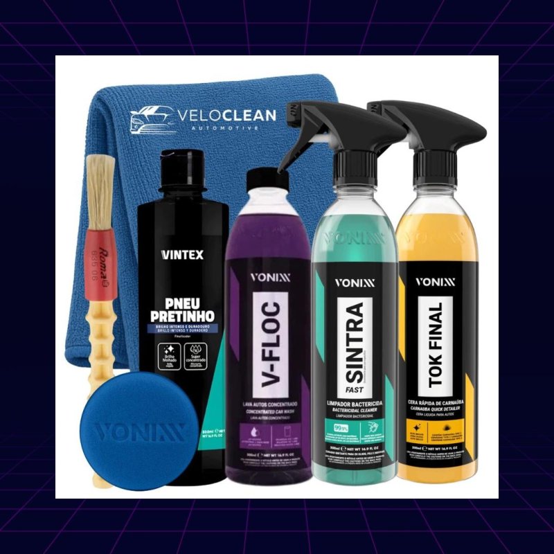 KIT SHAMPOO V-FLOC SINTRA FAST CERA TOK FINAL VONIXX PNEU PRETINHO VINTEX