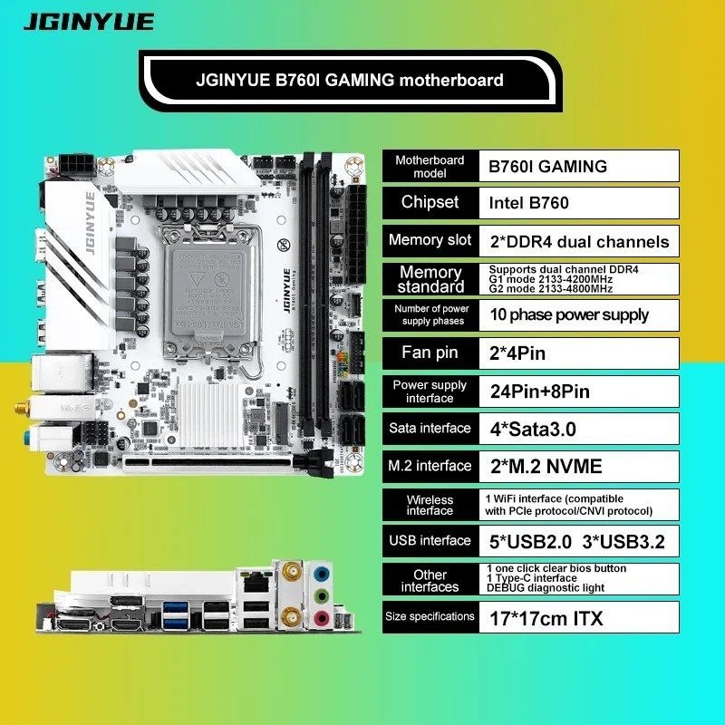 B760I ITX JGINYUE LGA1700 DDR4, INTEL DE 12gen até 14gen