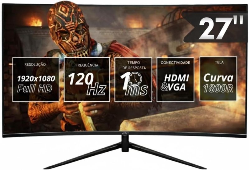 Monitor Gamer Curvo 27" Tela VA Full HD 1920x1080, 120Hz/1ms