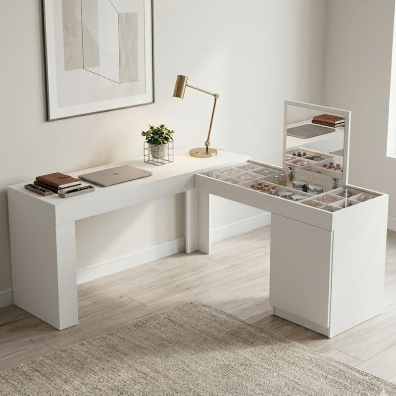 Escrivaninha, Mesa Escritório, Penteadeira de Canto, com Espelho, Star - Branco
