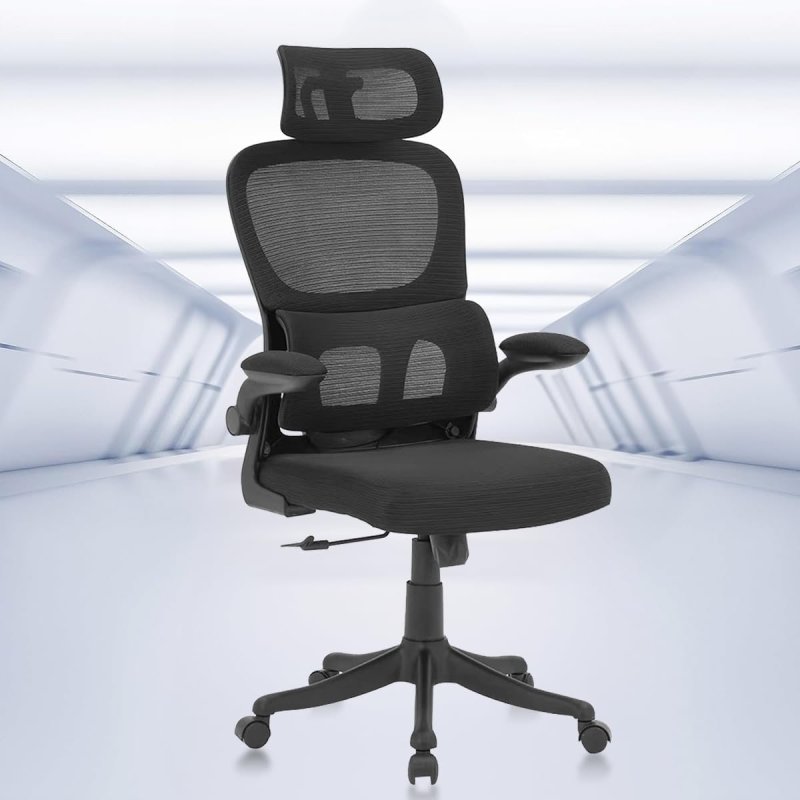 Cadeira de escritório, design ergonômico com suporte lombar independente, cabeça ajustável (Preto)