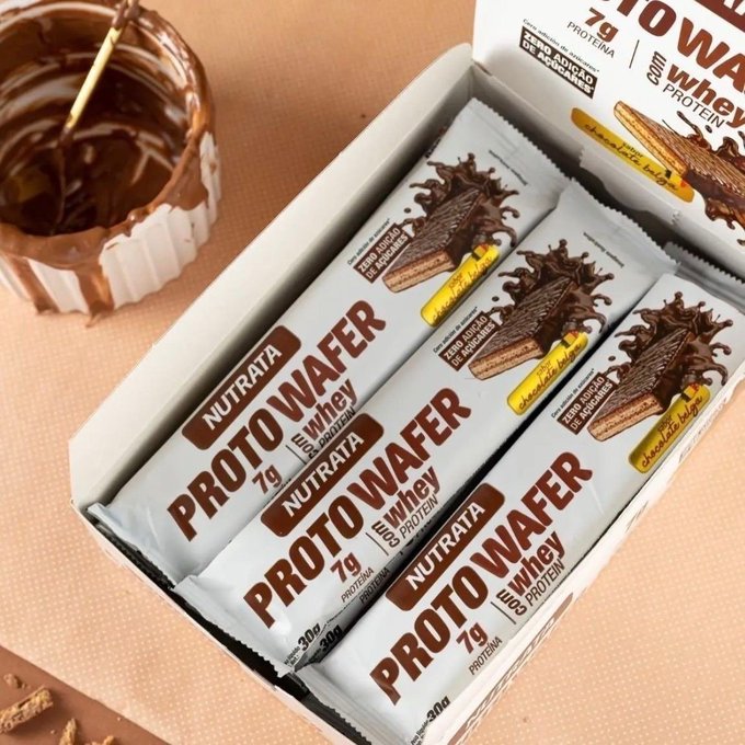 Suplemento Alimentar Proto Wafer 30g Display com 12 Unidades Sabor Chocolate Belga Nutrata