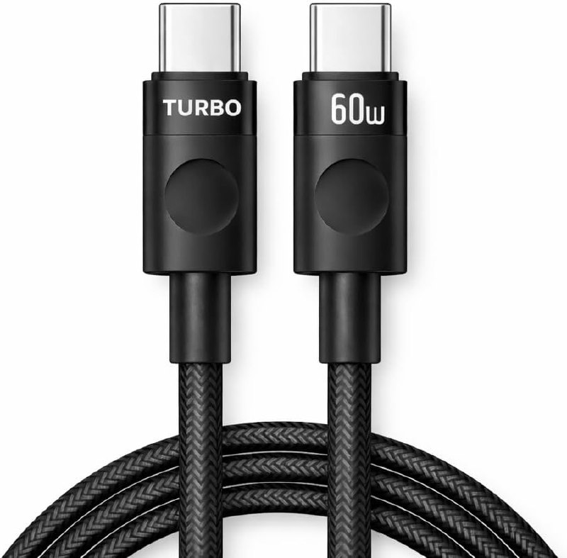 Cabo USB-C Tipo C 60w Turbo Trançado De Nylon Preto