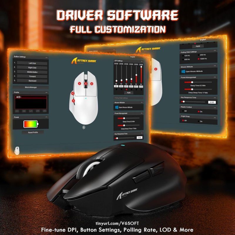 ATTACK SHARK Mouse para jogos V6 65g Superlight
