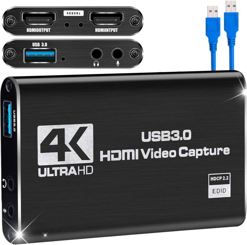 Placa de captura de vídeo HDMI Externa, Live, Jogos 4K 1080P 60FPS, Placa de captura USB 3.0
