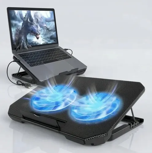 Suporte Notebook Dgx Base Mesa Led Refrigerada Ventilação 2 Cooler Silenciosa Cor Preto Led Azul