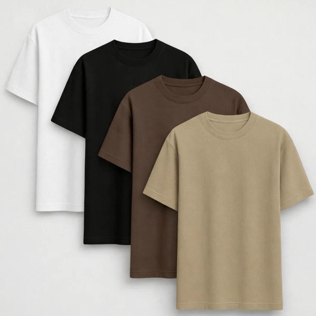 Kit 4 Camisas Camiseta Básica Lisa 100% Algodão Premium 30.1 Preto - Branco - Marrom - Caqui G