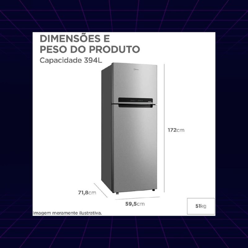 Geladeira Midea Frost Free Duplex 394L Inverter - Prata