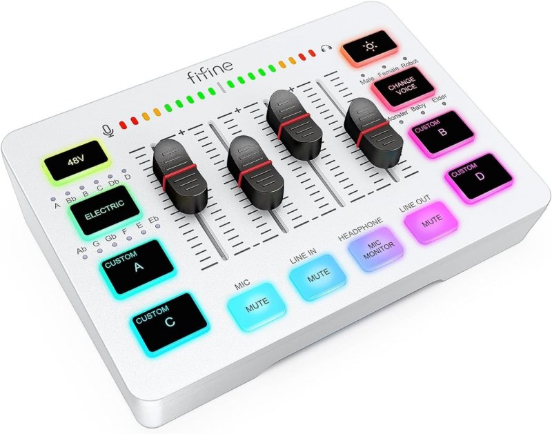 FIFINE Mixer de áudio, mixer para PC de streaming
