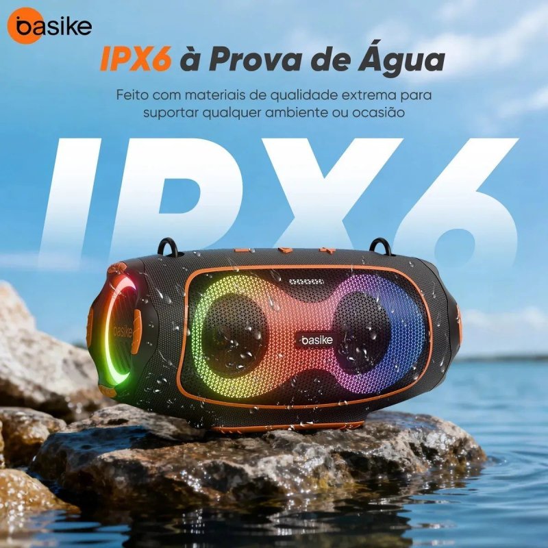Basike Caixa de Som Boombox 80W 8000Mah 10hrs Portátil Bluetooth 5.3 Sem fio IPX6