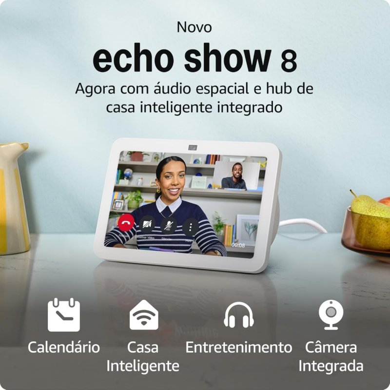 Echo Show 8 3ª Geração - Smart Display 8" - Hub Casa Inteligente - Branco