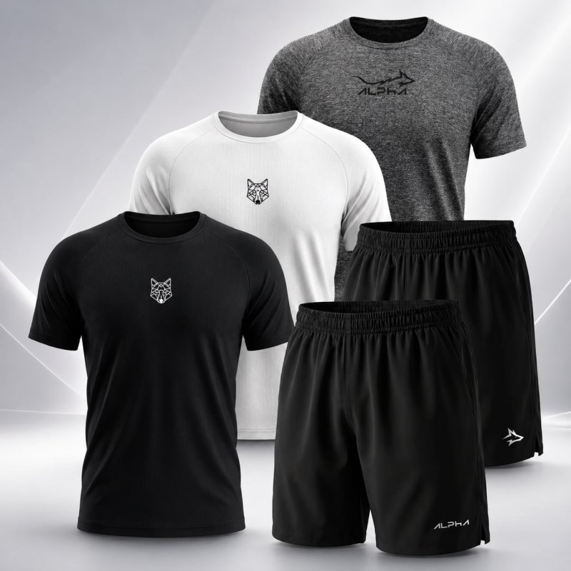 Kit 5 Peças Dry 3 Camisetas E 2 Bermudas Alpha