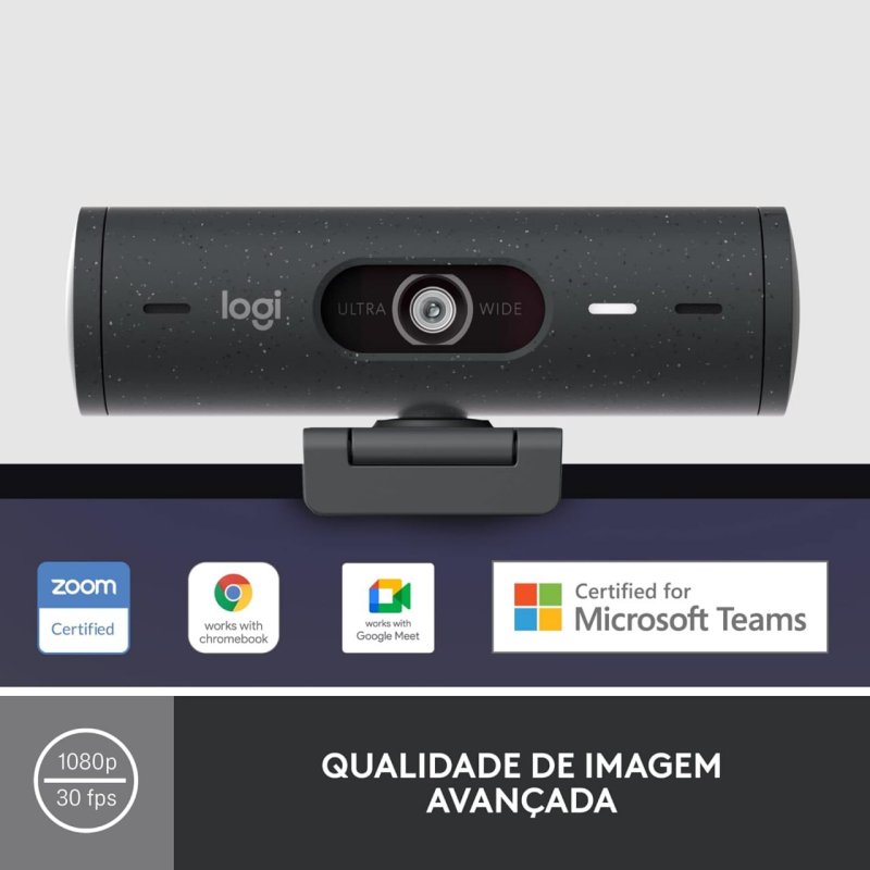 Logitech Brio 500 Full HD - Microfones Duplos - Redução de Ruído - Grafite