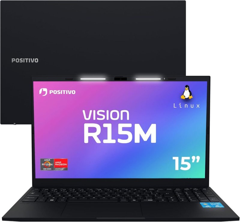Notebook Positivo Vision R15M AMD Ryzen 3-7330U Linux 8GB RAM 512GB SSD Wi-Fi 6 Tela 15” Full HD IPS Antirreflexo - Preto