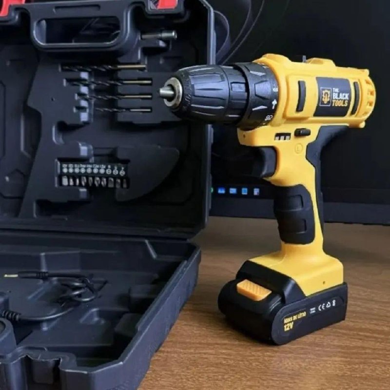 Furadeira Parafusadeira Sem Fio a Bateria TB-12E 12V 3/8" (10mm) com Maleta e Acessórios – The Black Tools