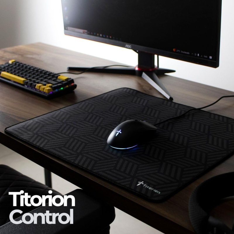 Mouse Pad Gamer Control Profissional 49x42 Deskpad Hexágono Branco Preto Liso Ergonômico