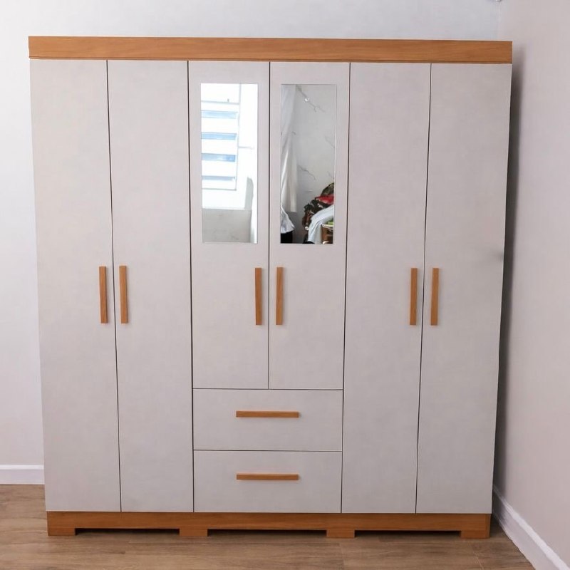 Guarda-roupa Casal 6 Portas 2 Gavetas Com Espelho