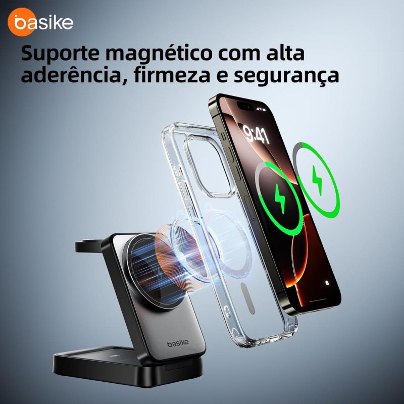Carregador Sem Fio Basike 3 em 1 Magnético