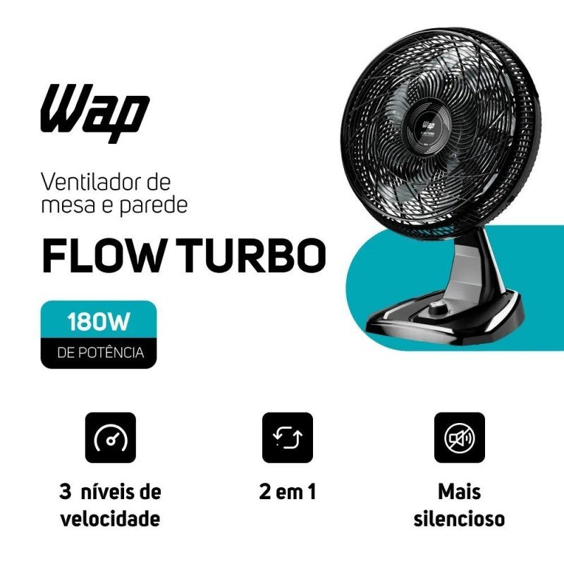 Ventilador de Parede e Mesa Wap Flow Turbo com 8 Pás 3 Velocidades