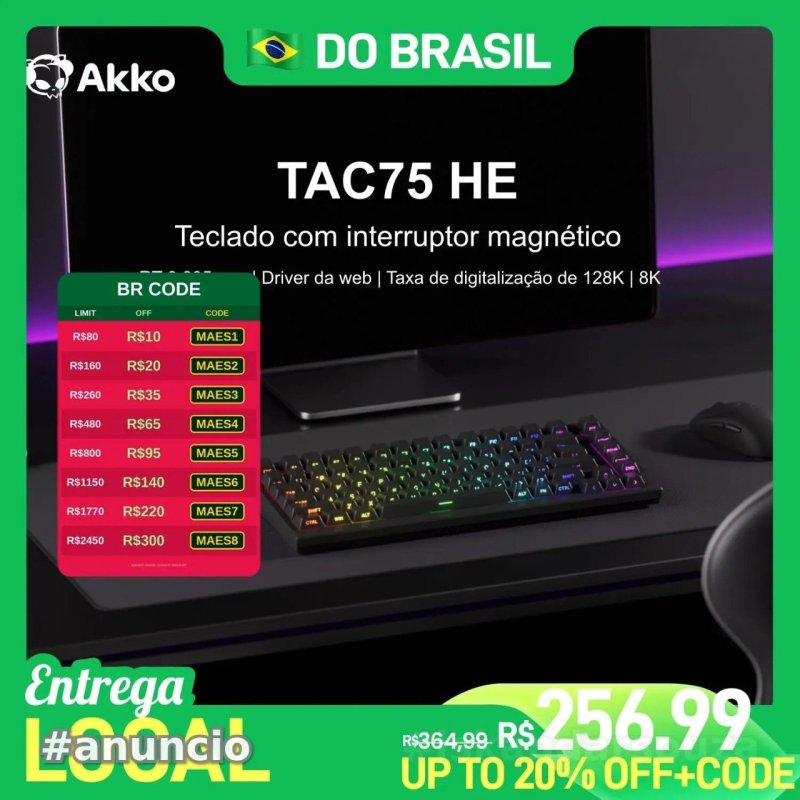 Akko tac75 he 75% Teclado magnético 0.01mm 8000hz RGB