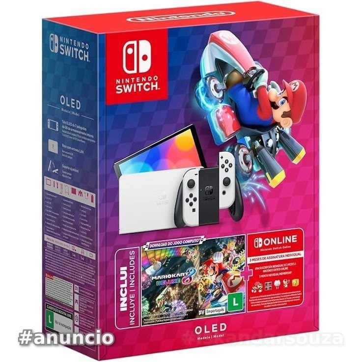 Console Nintendo Switch OLED 64GB Branco Mario Kart 8 Deluxe