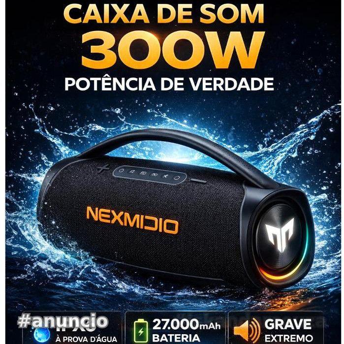 Caixa de Som Bluetooth 300W Portátil IPX6 à Prova D’Água com RGB Bateria 27000mAh Graves Potentes
