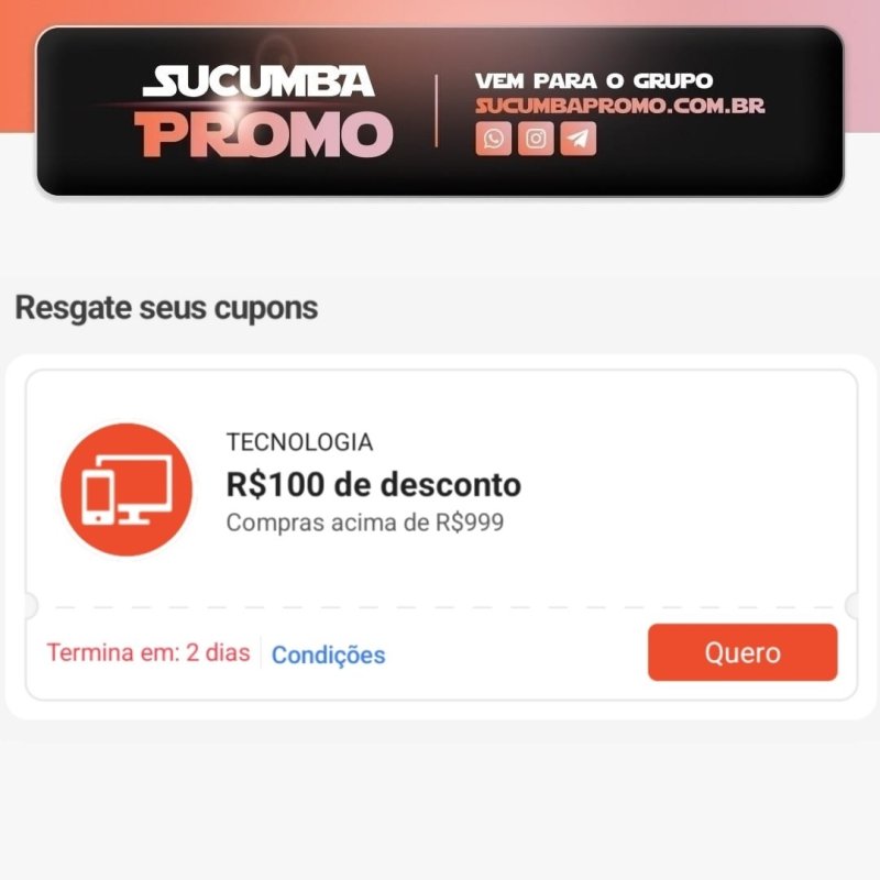 Cupom de R$100 OFF em compras a partir de R$999 na Shopee