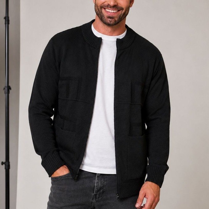 Jaqueta Suéter Masculino Lã Com Zíper Trico + Frete Grátis