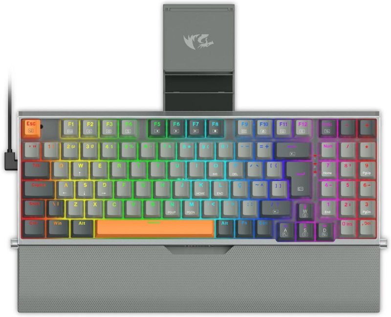 Teclado Mecânico Gamer Redragon Olaf RGB Cinza Compacto Switch Brown