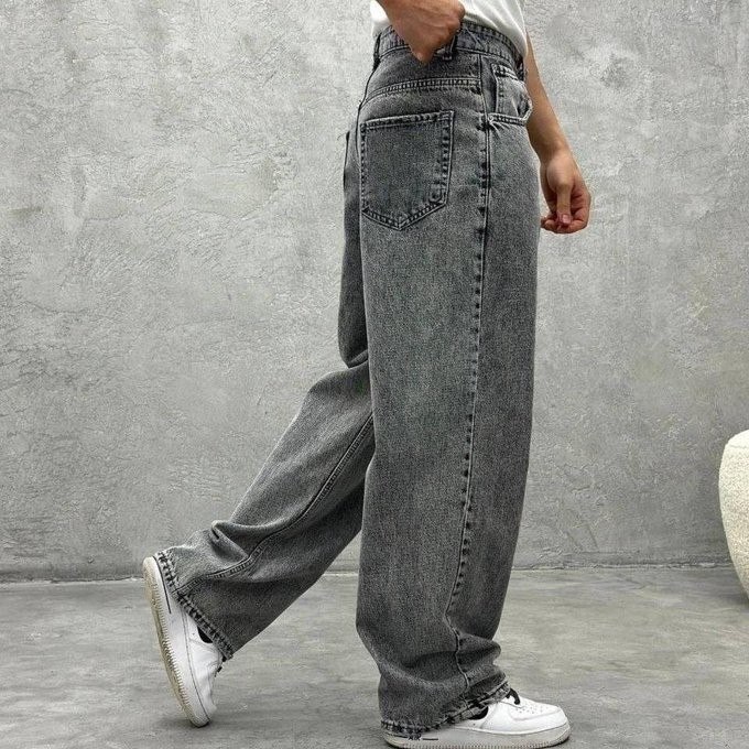 Calça Balão Jeans Marmorizada Streetwear Larga Bag