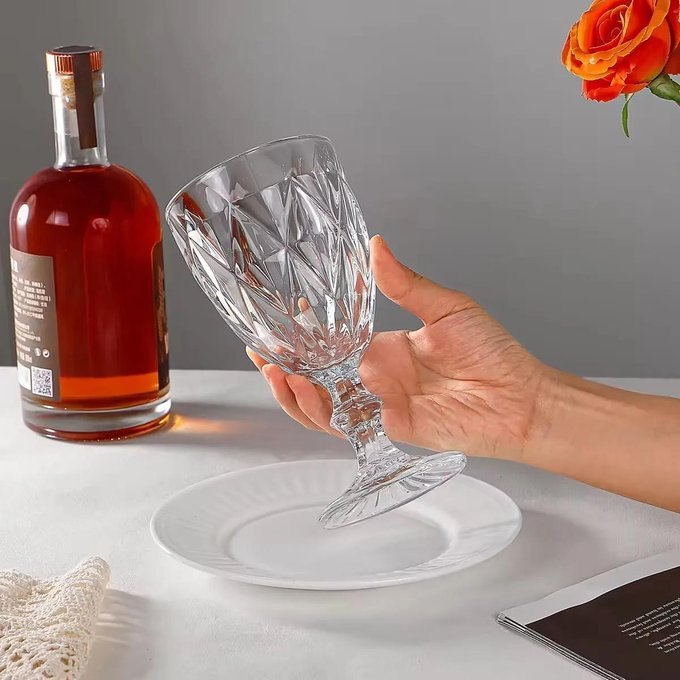 Jogo 6 Taças de Cristal 340ml Diamond Transparente Lapidado Vitrex + Frete Grátis