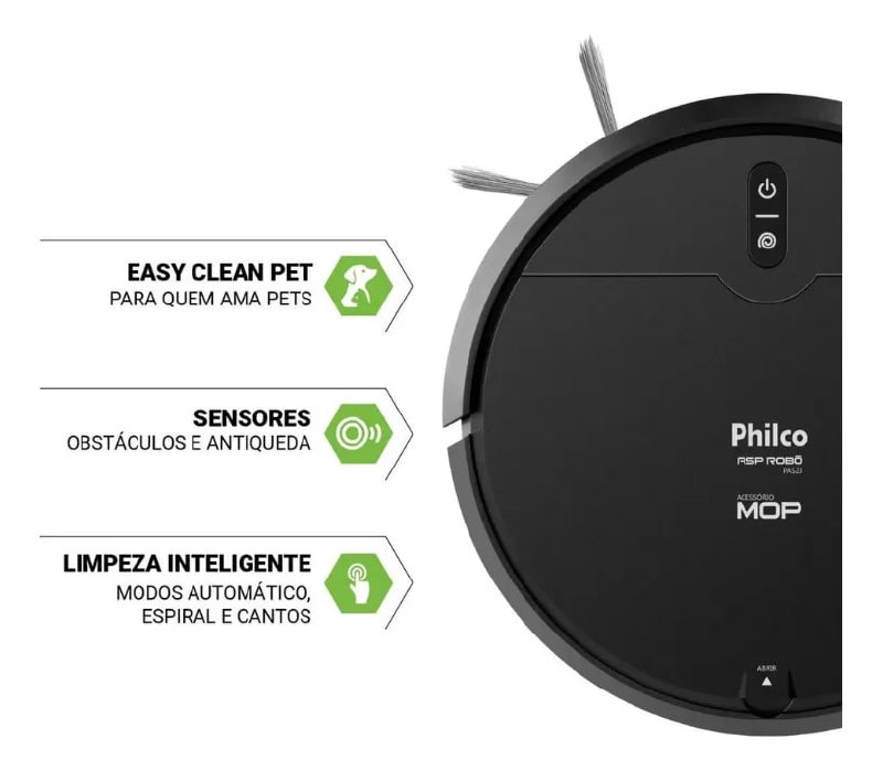 Philco PAS23 Aspirador Robô 3 em 1 com Mop - Preto