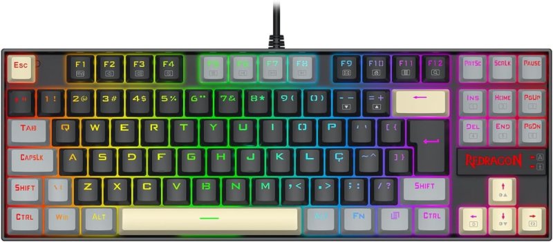 Redragon Kumara RGB TKL K552LGY - Switch Marrom - Preto Cinza Amarelo