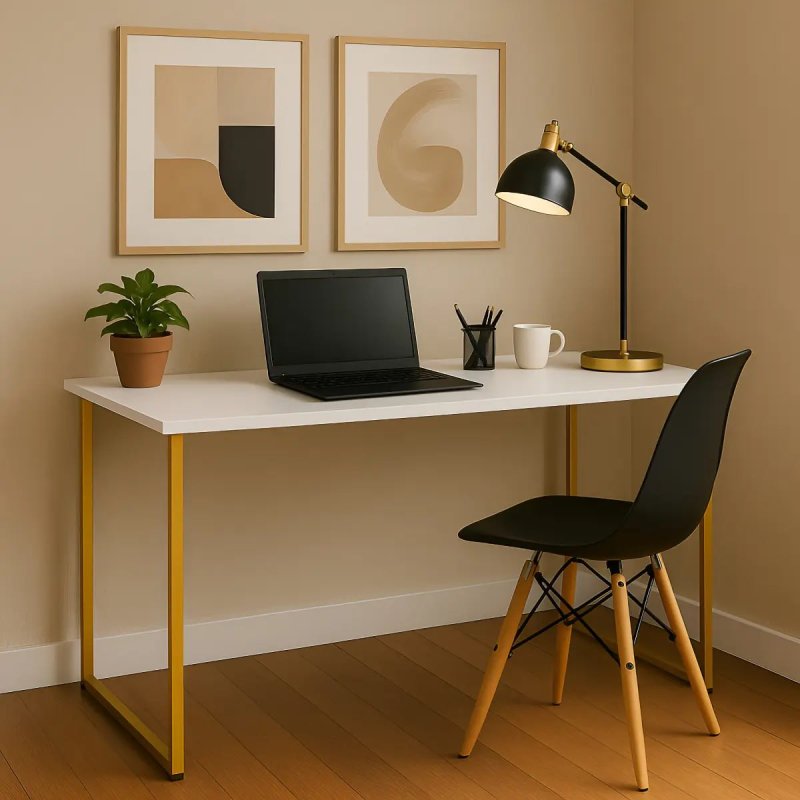 Escrivaninha Industrial 110cm Pés Aço - Mesa Estudo