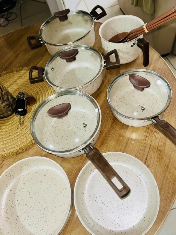 Jogo De Panelas Antiaderente Coffee Cappuccino 10 Peças